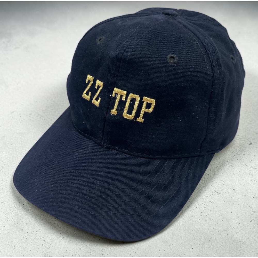 Vintage ZZ Top Giant Band Hat Navy Blue Gold Embroidered Snapback Cap Cotton